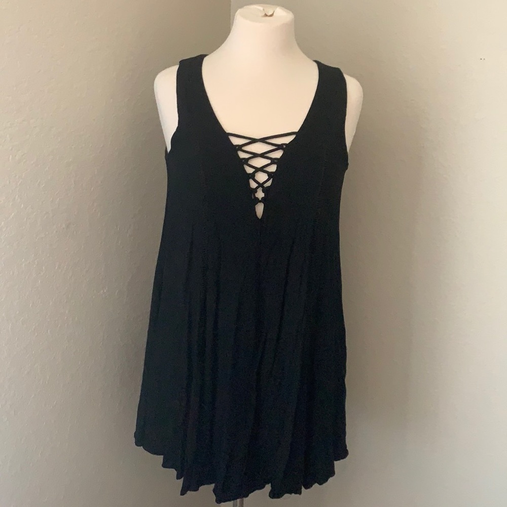 SHE + SKY black lace up tank dress